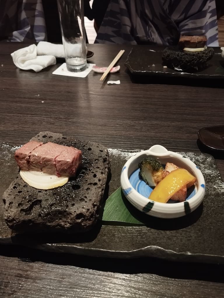 Beef on lava stone
