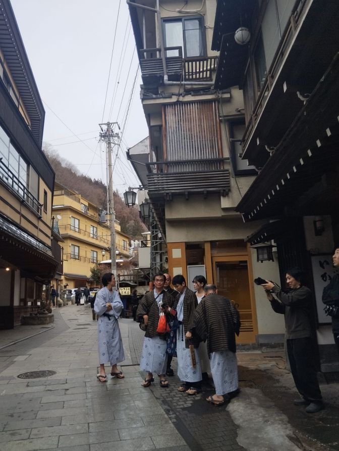 locals heading for public bath at shibu onsen
